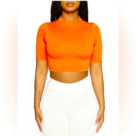 NWT Naked Wardrobe The NW Sweet T Neon Orange Crop Top - Picture 1 of 6